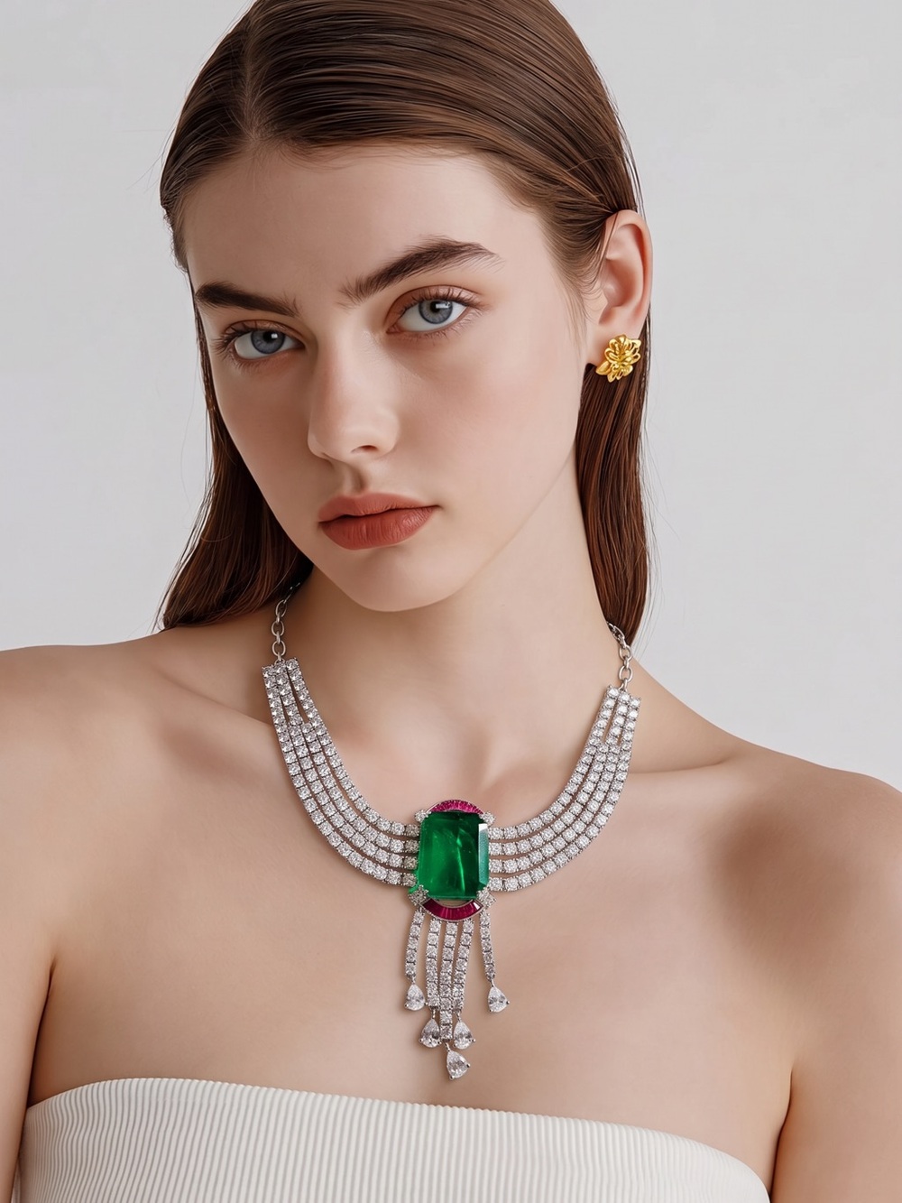 Luxury Necklace with Emerald Green Jade Centerstone with rubies